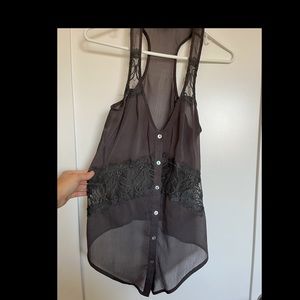Lace grey button up Tank top